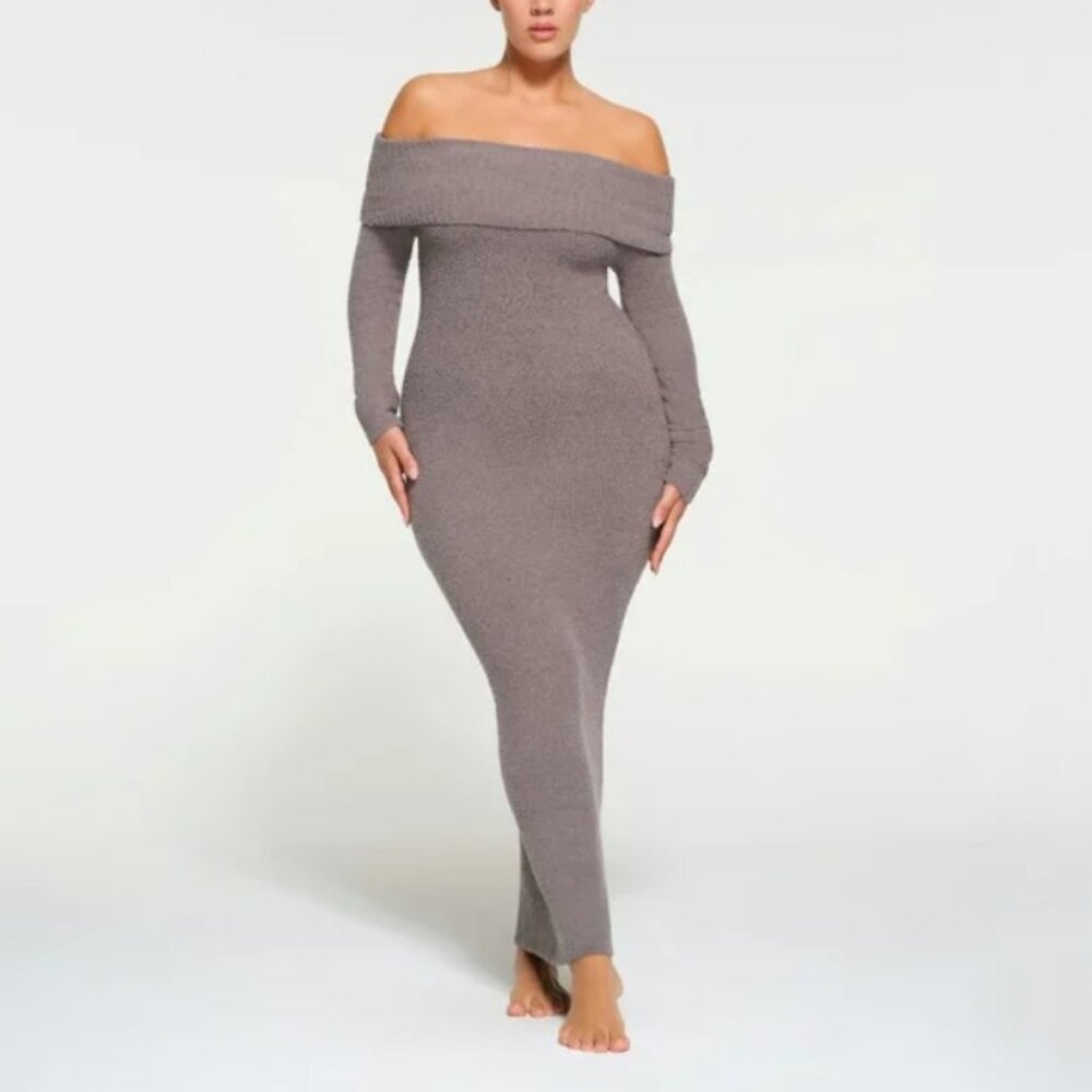SKIMS Cozy Knit Dress Grey Chalk NWT Small